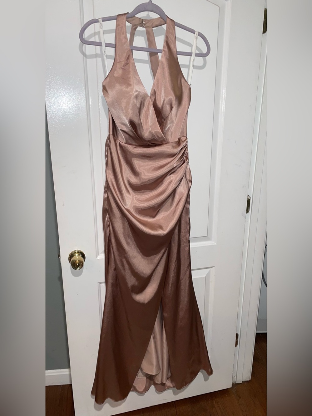 New! Galina Signature x David’s Bridal Charmeuse Halter Maxi Dress Sand 🎀 6 NWT! - Picture 5 of 15